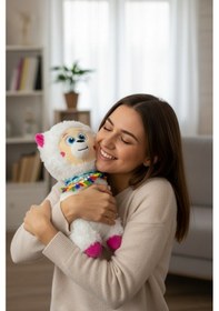 Resim Büyük Boy Yumuşak Peluş Lama Oyuncak - Yumuşacık Uyku Arkadaşı Fularlı Lama 35 Cm Beyaz 
