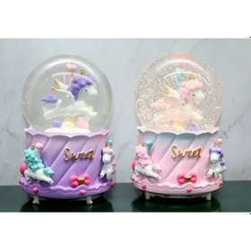 Resim Unicorn İçi Dönmeli Püskürtmeli Işıklı Müzikli Kar Küresi Büyük Boy 