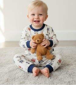 Resim Zekids Erkek Çocuk Ayıcık Desenli Pamuklu Pijama Takım 6-9 Ay 9 Yaş Aralığı -16845 Renklı 