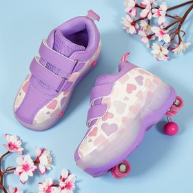 Resim Gençlerin Kalp Desenli Mor Patenleri ile Kolay Tekerlekler - Kapatma, Yumuşak Kumaş Astar, Hafif TPR Taban Tüm Mevsim Açık Sokak Paten Ayakkabıları, Paten Ayakkabıları, Gençlerin Paten Ayakkabıları, Oyun Sever Gençlerin Tasarımı, Nefes Alabilen Kumaş Astar 