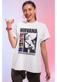 Resim Nirvana Rock Metal Müzik Grubu Baskılı Unisex Oversize Tişört Beyaz 