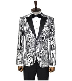 Resim Wessi Slim Fit Zebra Desen Erkek Smokin Ceket - Beyaz 