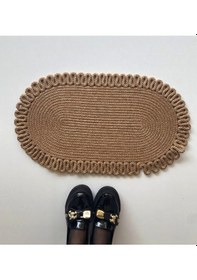 Resim Jüt Kenarları Desenli Oval Paspas 45 X 75 Kahverengi 