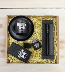 Resim Bk Gift Kişiye Özel İsimli Baba Temalı Siyah Türk Kahvesi Fincanı&metal Kalem&çakmak&sigara Kutusu Hediye Seti-5, Babaya Hediye, Babalar Günü Hediyele 