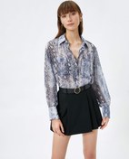 Resim Şifon Gömlek Yılan Derisi Desenli Cepli Düğmeli Uzun Kollu 