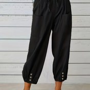 Resim Kadınlar İçin Büyük Beden Hafif Rayon Yoga Pantolonu, Beli İpli, Ön Cebi ve Düğme Detayları ile - Nefes Alabilen Günlük Spor Eşofmanları, Rahat Kıyafet için | Esnek Giyim 