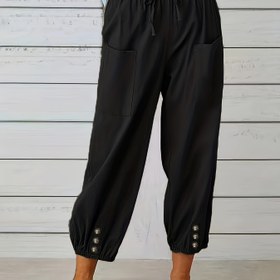 Resim Kadınlar İçin Büyük Beden Hafif Rayon Yoga Pantolonu, Beli İpli, Ön Cebi ve Düğme Detayları ile - Nefes Alabilen Günlük Spor Eşofmanları, Rahat Kıyafet için | Esnek Giyim 