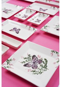 Resim Piatti Naturali 16 Parça 6 Kişilik Kelebek Kahvaltı Takımı Handmade Sunum Seti Çok Renkli 