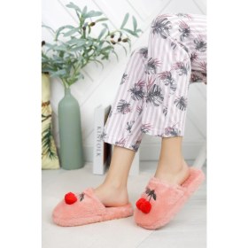 Resim Stwenn Kadın Ev Terliği Kirazlı Ev Terliği Kışlık Terlik Misafir Terliği Tüylü Terlik 