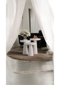 Resim Wood Wooden Ahşap Beyaz 3 Lü Set Mantar Yan Sehpa Fiskos Çiçeklik Decorative Beyaz 