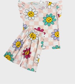 Resim Aliş Kids Kız Çocuk Pamuklu Yavruağzı Papatya Çiçek Desenli Kısa Kollu Şortlu Yazlık Pijama Takımı 
