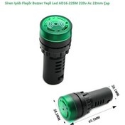 Resim Siren Işıklı Flaşör Buzzer Yeşil Led Ad16-22sm 220v Ac 22mm Çap 
