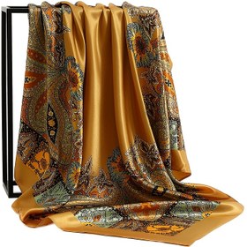 Resim 1 Adet 90x90cm Moda İnce Eşarp 35.4x35.4 inç Dört Mevsim Stili Şal Lüks Baskı Desen Profesyonel Kravat Kare Şal Dış Mekan Baş Örtüsü Yeşil Sarı Lacivert Renkli Yumuşak Turban Erkek ve Kadınlar İçin Uygun 