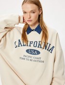 Resim Oversize Sweatshirt Kolej Baskılı Uzun Kollu Bisiklet Yaka Şardonlu 