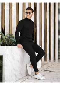 Resim Siyah Erkek Slim Fit Yarım Balıkçı Fitilli Triko Kazak-trz19158r01s Siyah 