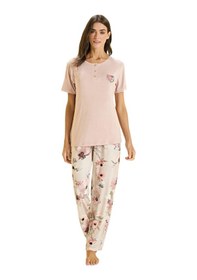 Resim Over Sleep By Poleren Over Sleep 3356 Kadın Büyük Beden Viskon Yazlık Takım L-xl-2xl-3xl Açık Pembe 