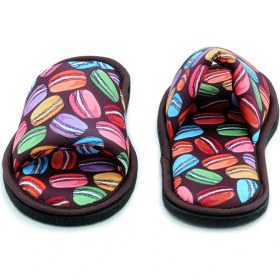 Resim Chochili Unisex Kahverengi Macaron Desenli Önü Açık Yumuşak Tabanlı Ev Terlik 