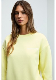 Resim Grimelange Jennıfer Kadın Organik Pamuklu Nakışlı Yuvarlak Yakalı Oversize Sarı Sweatshirt 