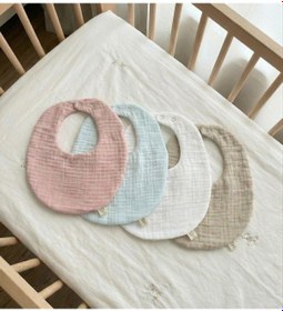 Resim Oval 4'lü %100 Pamuk 8 Kat Müslin Bebek Önlüğü / Yakalık / Salya Önlüğü 
