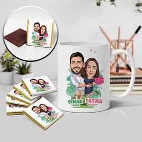 Resim Her Zaman Aşkla Karikatürlü Kupa ve Çikolata 