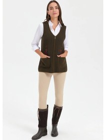 Resim Desen Triko Kadın V Yaka Cep Üstü Nakış İşlemeli Yün Yelek 24001 Açık Yeşil Açık Yeşil 