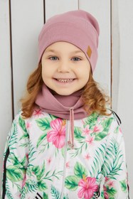 Resim Babygiz Kız Bebek Çocuk Koyu Pembe Ipli Şapka Bere Boyunluk Takım Rahat %100 Pamuklu Kaşkorse Yerli Üretim 