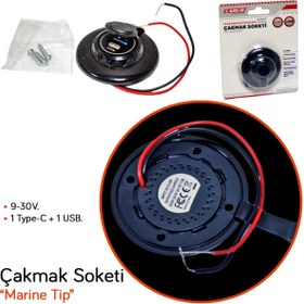 Resim Carub Çakmak Soketi 9-30V Marine Tip 1 Type-C + 1 USB BR1700818 
