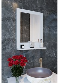 Resim Makbulce Safir Raflı Dresuar Banyo Aynası 60 x 45 Beyaz 