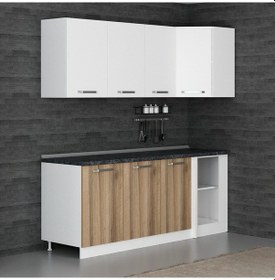 Resim Minar 205cm Köşe Mutfak Dolabı - Beyaz/dore K205-d1 