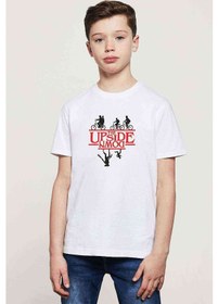 Resim Stranger Things The Upside Down Baskılı Unisex Çocuk Beyaz T-Shi (534796344) 