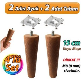Resim Ahşap Ayak 15 Cm 4'lü Set Koyu Meşe M8 Civatalı Bağlantı Aparatlı Dolap Mobilya Koltuk Kanepe Destek Ayağı Ayakları Koyu Meşe 