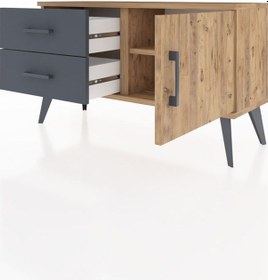 Resim Arges Şifonyer Tek Raflı 2 Çekmeceli Tek Kapaklı 88x30x48 Çam-çam/antrasit Çam/antrasit 