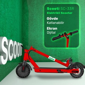 Resim Scooti SC33R Kırmızı Katlanabilir Farlı Elektrikli Scooter 