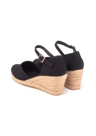 Resim Star Tombis Gerçek Elişi Topuğu Kapalı Bilekten Bantlı Keten Espadril Dolgu Topuk Handmade Siyah 