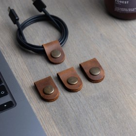 Resim Atelier Duos Grass 4'lü Deri Kablo Düzenleyici, Kablo Tutucu Taba Antik 