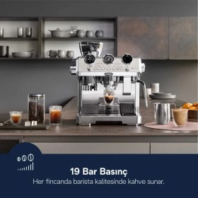 Resim DeLonghi La Specialista Maestro EC9885.M 1450 W Espresso Makinesi Metal Renk ve Süt Köpürtücü 