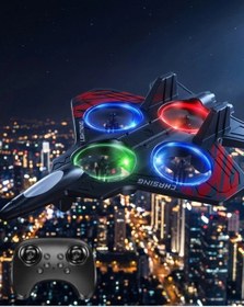 Resim Led Işıklı Uzaktan Kumandalı Drone Fighter Jet Tasarımlı 360 Derece Dönebilen Oyuncak Uçak 