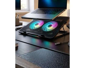 Resim Urfakent Ayarlanabilir Laptop Soğutucu Çift Fan Rgb Işıklı Sessiz Çalışan 