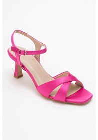 Resim Luvishoes Luvi Shoes Melin Fuşya Saten Çapraz Bantlı Kadın Topuklu Ayakkabı Fuşya Saten 