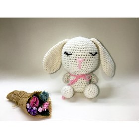 Resim Amigurumi Beyaz Tavşan Sağlıklı Oyuncak El Örgüsü 