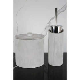 Resim 4 Parça Beton Banyo Seti Tuvalet Fırçası Çöp Kovası 4 Lt 