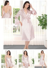 Resim Alissa 8650 Kadın Çeyizlik Dantelli Saten 6'lı Set -pudra Pudra 