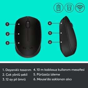 Resim Logitech B170 Optik Kablosuz Mouse, Siyah, 2.4 GHz USB Rec 