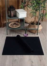 Resim 2'li Ayak Havlusu Seti-çerçeveli & %100 Pamuk Havlu Takımı Siyah 