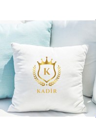 Resim Kişiye Özel İsimli Taç Ve Arma Tasarımlı Dekoratif Yastık Kılıfı Harfli, İçi Boş Çok Renkli 
