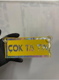 Resim Sarı Renk Üzeri Hologram Renk Çok Ta Tın Yazılı Vantuzlu Cam Süsü 