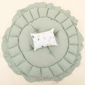 Resim Yuvarlak Babynest ve Yastık - Çift Taraflı - Mint Örgü - Kuş 