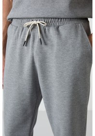 Resim Tommy Life Gri Melanj Pamuklu Kalın Yumuşak Dokulu Oversize Fit Basic Erkek Eşofman Takım - 85251 GRİ MELANJ 