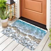 Resim 1 Adet Plaj Manzaralı Kaymaz Paspas - Makinede Yıkanabilir Polyester Flanel Mat ile PVC Tabanlı, Ev için İç/Dış Mekan Giriş Matı, Veranda, Kapı Önü Matı | Davetkar Giriş Matı | Dayanıklı Dış Mekan Mat 