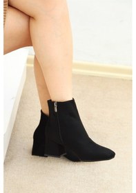 Resim Shoetek Maisie Kadın Bot Kalın Topuklu Siyah Süet Siyah Suet Siyah 